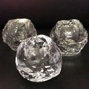 KOSTA BODA heavy Snowball candle holders SET of 3. Mint!